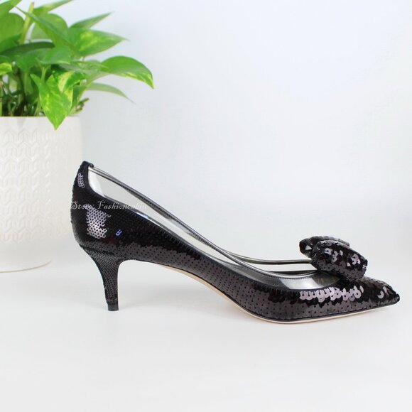 NEW Valentino Sequin Bow Pumps | Black Runway Heels – Party, Events, Date Night - Picture 8 of 16